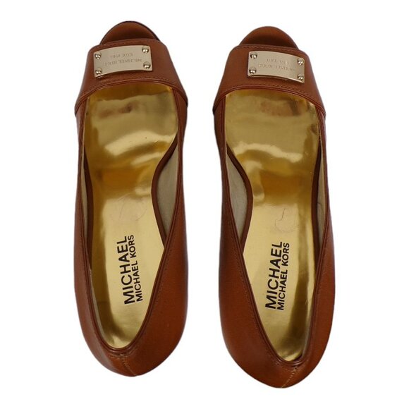 Michael Kors Peep Toe Platform Heels Gold Est 1981 Nameplate Sz 8.5M #596 - Picture 5 of 14